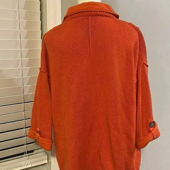 [L]Pure HandKnit orange Drop Shoulder SS Cotton Button Down Sweater - Picture 6 of 8